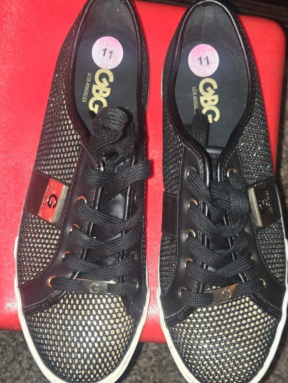 G by Guess Black Metallic Mesh Lace-Up Sneakers